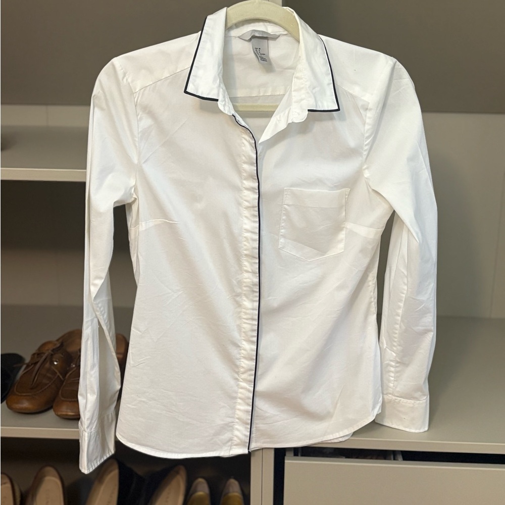 H&M White Button Down Blouse, 8
